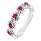0.38ct Round Ruby and 0.22ct Diamond Pave Set Half Eternity Ring in UK Hallmarked 9ct White Gold